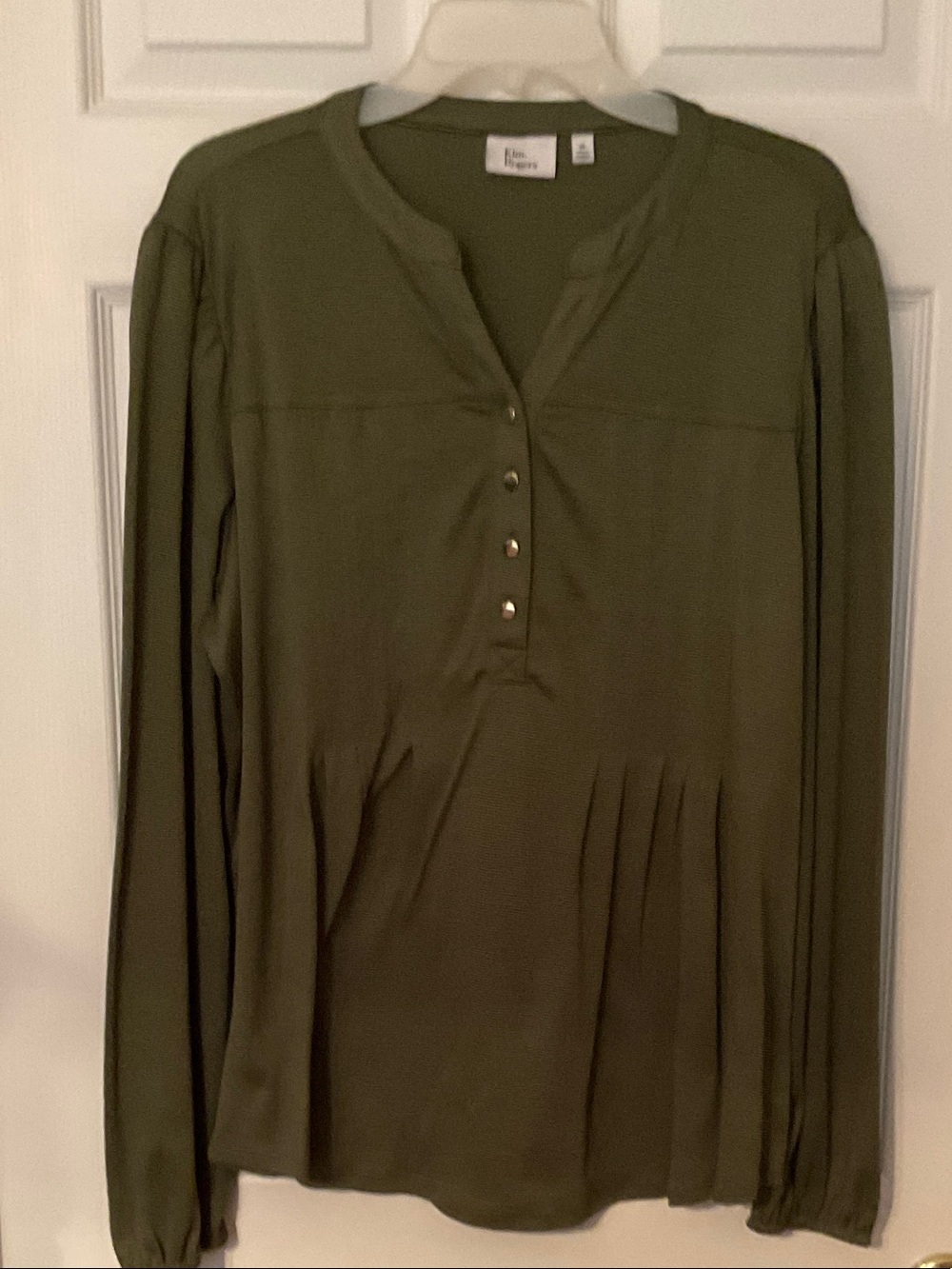 Eileen Fisher Olive Green Long Sleeve Split-Neck Henley